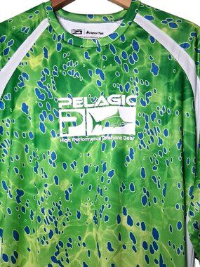 Pelagic Vaportek Dorado Performance Off Shore Fishing Shirt Men L Green Long Slv